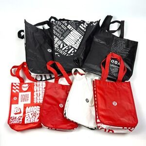 Lot of 7 Lululemon Bags 3 Medium 4 Small Red White Black Reuseable Tote Yoga Sho